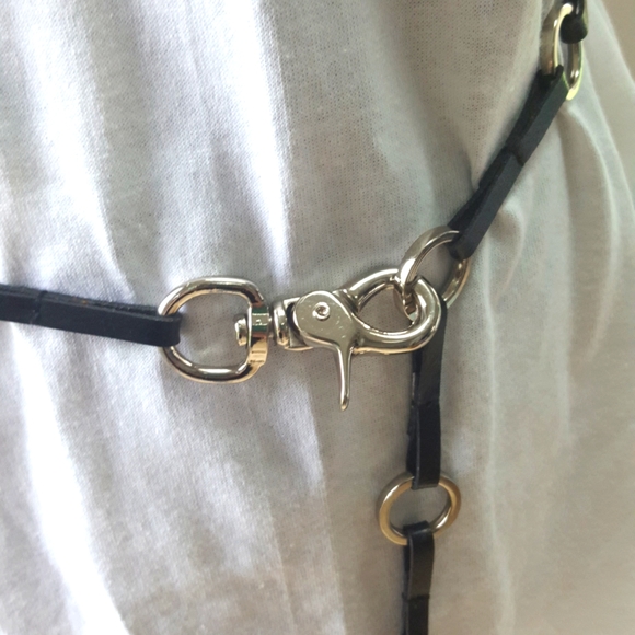 Nine West Boho Black Leather And Chrome Color Rings Belt - Picture 2 of 4